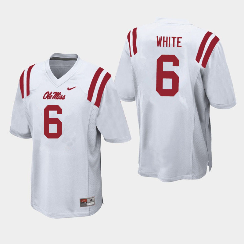 Men #6 Kam'Ron White Ole Miss Rebels College Football Jerseys Sale-White